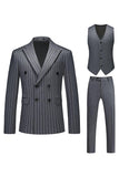 Red Striped Pico Lapela 3-Piece Homens Ternos