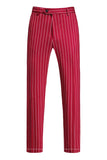 Red Striped Pico Lapela 3-Piece Homens Ternos