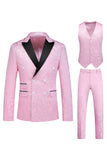 Pink Print Pico Lapela 3-Piece Homens Prom Suits