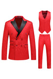 Pink Print Pico Lapela 3-Piece Homens Prom Suits