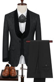Xale Preto Lapela Um Botão 3-Piece Homens Ternos