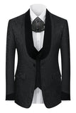 Xale Preto Lapela Um Botão 3-Piece Homens Ternos