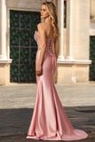 Blush Sereia Espartilho Sem Alças, Vestido de Baile Longo de Cetim com Strass