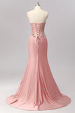 Blush Sereia Espartilho Sem Alças, Vestido de Baile Longo de Cetim com Strass