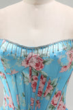 Corset amarelo sem alças A-line Corpete floral longo vestido de baile com saia de chiffon com folhos