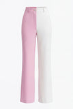Fato de mulher de 2 peças com lapela branca cor-de-rosa e um botão