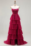 Vestido de baile de finalista de finalistas verde sem alças, A Line, Espartilho de Linha A com Folhos e Camadas