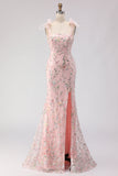 Vestido longo de baile bordado com lantejoulas em forma de lantejoulas com lantejoulas blush