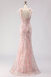 Vestido longo de baile bordado com lantejoulas em forma de lantejoulas com lantejoulas blush