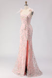 Vestido longo de baile bordado com lantejoulas em forma de lantejoulas com lantejoulas blush