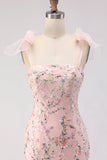 Vestido longo de baile bordado com lantejoulas em forma de lantejoulas com lantejoulas blush