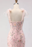 Vestido longo de baile bordado com lantejoulas em forma de lantejoulas com lantejoulas blush