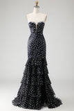 Vestido de Baile Longo, Vestido de Baile Sem Alças Sem Alças, Estampado em Camadas, com Folhos e Abertura