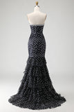 Vestido de Baile Longo, Vestido de Baile Sem Alças Sem Alças, Estampado em Camadas, com Folhos e Abertura