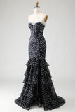 Vestido de Baile Longo, Vestido de Baile Sem Alças Sem Alças, Estampado em Camadas, com Folhos e Abertura