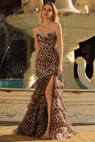 Vestido de Baile Longo, Vestido de Baile Sem Alças Sem Alças, Estampado em Camadas, com Folhos e Abertura