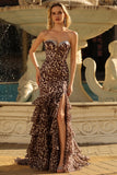 Vestido de Baile Longo, Vestido de Baile Sem Alças Sem Alças, Estampado em Camadas, com Folhos e Abertura