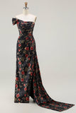 Vestido de Baile Longo, Vestido de Baile Longo com Padrão de Blush e Um Ombro