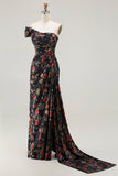 Vestido de Baile Longo, Vestido de Baile Longo com Padrão de Blush e Um Ombro