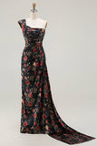 Vestido de Baile Longo, Vestido de Baile Longo com Padrão de Blush e Um Ombro