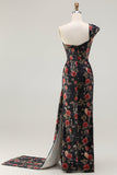 Vestido de Baile Longo, Vestido de Baile Longo com Padrão de Blush e Um Ombro