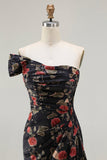 Vestido de Baile Longo, Vestido de Baile Longo com Padrão de Blush e Um Ombro
