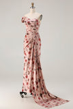 Vestido de Baile Longo, Vestido de Baile Longo com Padrão de Blush e Um Ombro