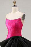 Vestido de baile comprido de cetim conversível Fuchsia A-Line Strapless com laço grande