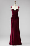 Burgundy Sheath Velvet Vestido Formal Longo