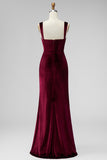 Burgundy Sheath Velvet Vestido Formal Longo