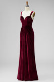 Burgundy Sheath Velvet Vestido Formal Longo