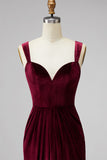 Burgundy Sheath Velvet Vestido Formal Longo