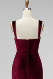 Burgundy Sheath Velvet Vestido Formal Longo