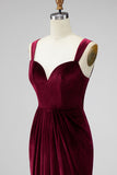 Burgundy Sheath Velvet Vestido Formal Longo