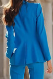Azul 2 Piece Pico Lapela Single Breasted Ternos Femininos