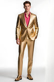 Golden Single Peito Pico Lapela Homens Prom Suits