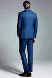Dark Blue Peak Lapela Duplo Peito Masculino Blazer