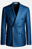 Dark Blue Peak Lapela Duplo Peito Masculino Blazer