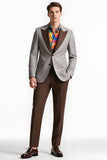 Pico Cinzento Lapela 2 Peça Single Breasted Men Prom Suits