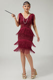 Sparkly Burgundy Bodycon Tiered Fringed 1920s Vestido