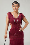 Sparkly Burgundy Bodycon Tiered Fringed 1920s Vestido