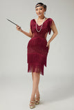 Sparkly Burgundy Bodycon Tiered Fringed 1920s Vestido