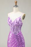Sereia brilhante espartilho roxo apliqued vestido de baile com fenda