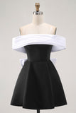 Preto A-Line Off The Shoulder Vestido Curto Homecoming com Arco