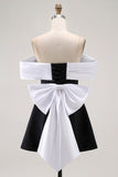 Preto A-Line Off The Shoulder Vestido Curto Homecoming com Arco