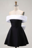 Preto A-Line Off The Shoulder Vestido Curto Homecoming com Arco