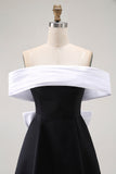 Preto A-Line Off The Shoulder Vestido Curto Homecoming com Arco