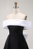 Preto A-Line Off The Shoulder Vestido Curto Homecoming com Arco