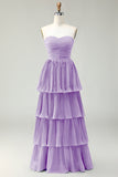 Blush Rosa A-Line Strapless plissado vestido longo da dama de honra