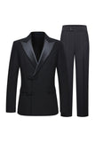 Slim Fit Peak Lapel 2 Peças Ternos Preto Masculino